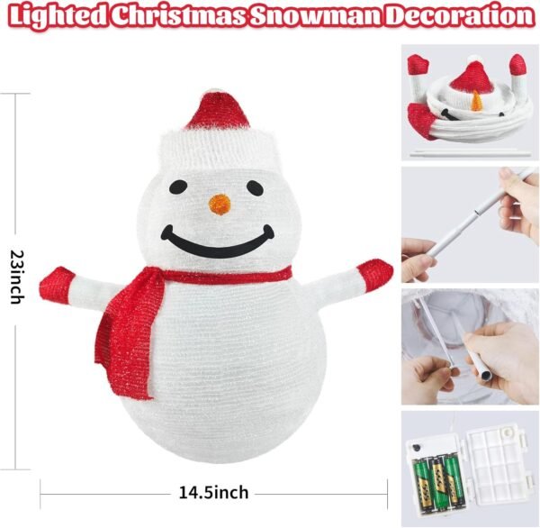 3D Christmas Collapsible Snowman Decorations，23” Light Up Christmas Snowman with LED Cool White Lights for Indoor Outdoor Garden Holiday Décor, Christmas Event Decoration, Christmas Eve Night - Image 3