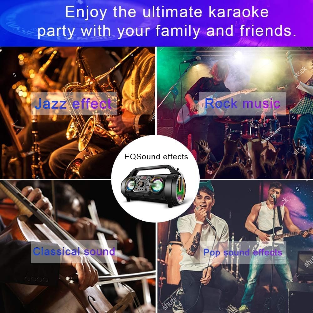 Bluetooth Speaker, 30W Portable Bluetooth Boombox with Subwoofer, FM Radio, RGB Colorful Lights, EQ, Stereo Sound, Booming Bass, 10H Playtime Wireless Party Speaker for Home, Outdoor, Travel, Camping - Image 7