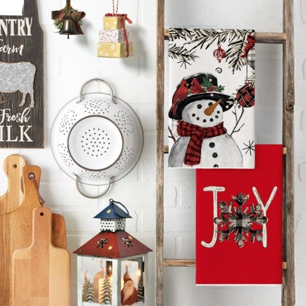 Artoid Mode Xmas Tree Snowman Christmas Kitchen Towels Dish Towels, 18x26 Inch Holiday Joy Holly Bird Winter Decoration Hand Towels Set of 4 - Image 4