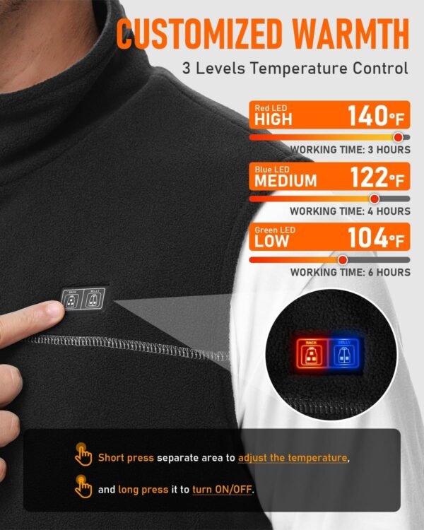 LABCOOL Heated Vest for Men Women with Ultra-Soft Microfleece, 12000mAh Battery Pack, USB Rechargeable Body Warmer - Image 4