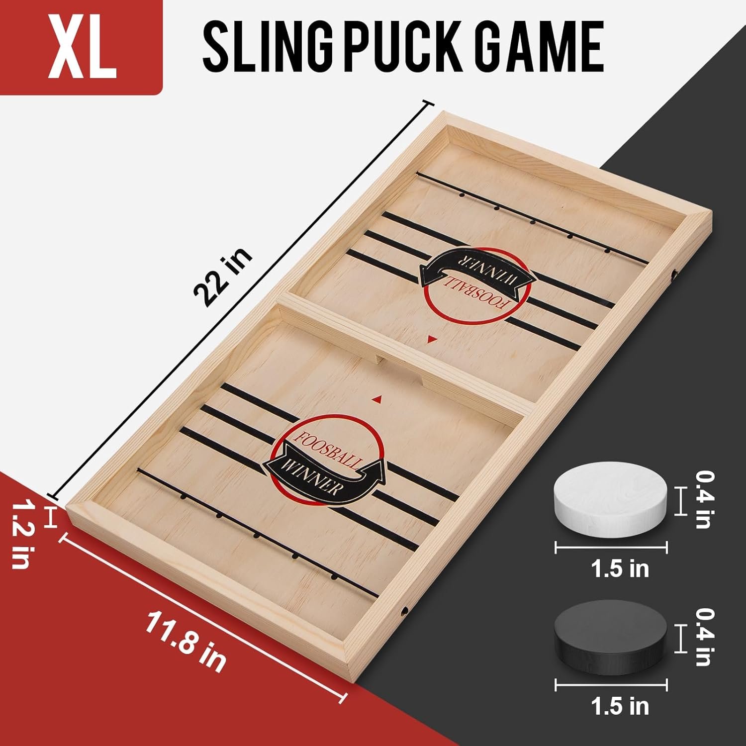 Extra Large Wooden Fast Sling Puck Game – Super Sling Hockey Table for Family Game Night & Parties | Foosball Winner String Puck Game with 20 Pucks & Storage Bag | Premium Wood Construction - Image 3