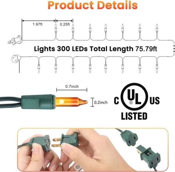 Toodour Christmas Lights Multicolor, 75ft 300 Count Incandescent Christmas String Lights, UL Certified Connectable Green Wire Christmas Mini Bulb Lights for Xmas Tree, Holiday, Party, Christmas Decor - Image 8