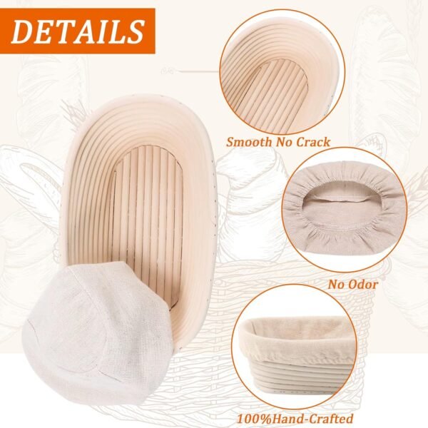 10 inch Oval Banneton Bread Proofing Basket Sourdough Bread Baking Supplies Set of 4 Sourdough Starter Kit Baking Bowl Gifts for Mom Wife - Image 6