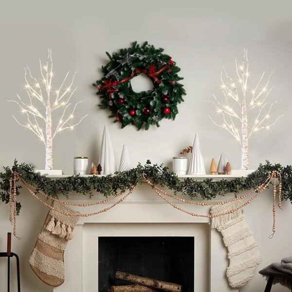 Vanthylit White Birch Tree with LED Lights - Set of 2, LED Tabletop Tree with Timer, Christmas Decorations Lighted Tree for Indoor Mantel Home Decor (2 FT, 24 LED) - Image 7