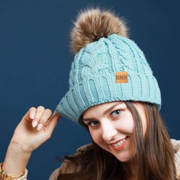 REDESS Women Winter Pompom Beanie Hat with Warm Fleece Lined, Thick Slouchy Snow Knit Skull Ski Cap - Image 6