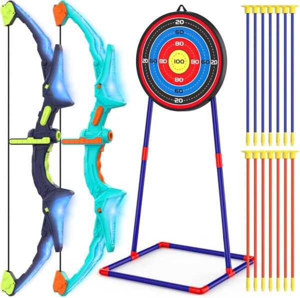 2 Pack Bow and Arrow Set for Kids, Light Up Archery Set with 14 Suction Cup Arrows, Archery Targets Outdoor Games for Kids Ages 4-8 8-12, Birthday Gifts Toys for 5 6 7 8 9 10 11 12 Year Old Boys Girls - Image 2
