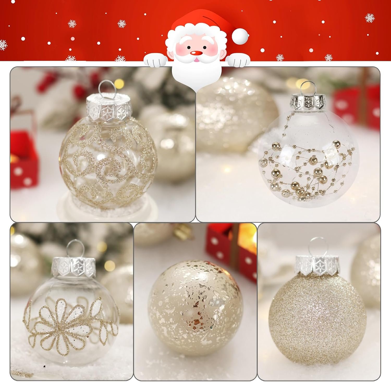 60mm/2.36inch Clear Christmas Ornaments Set, 30ct Champagne Christmas Ornaments Balls for Christmas Tree Decorations Shatterproof Transparent Baubles with Stuffed Decoration for Xmas Wedding Party - Image 7
