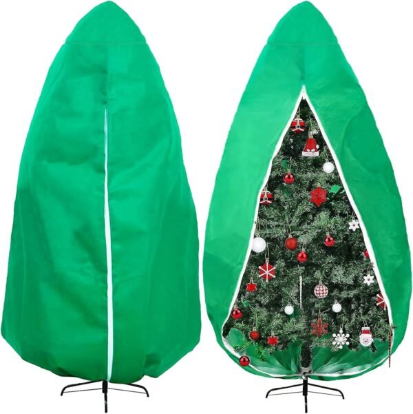 Upright Christmas Tree Storage Bag, Christmas Tree Cover for Up to 9FT x 6FT Standing Artificial Xmas Tree with Ornaments, Large Holiday Assembled Christmas Tree Bag with Zipper and Drawstring(Green) - Image 2