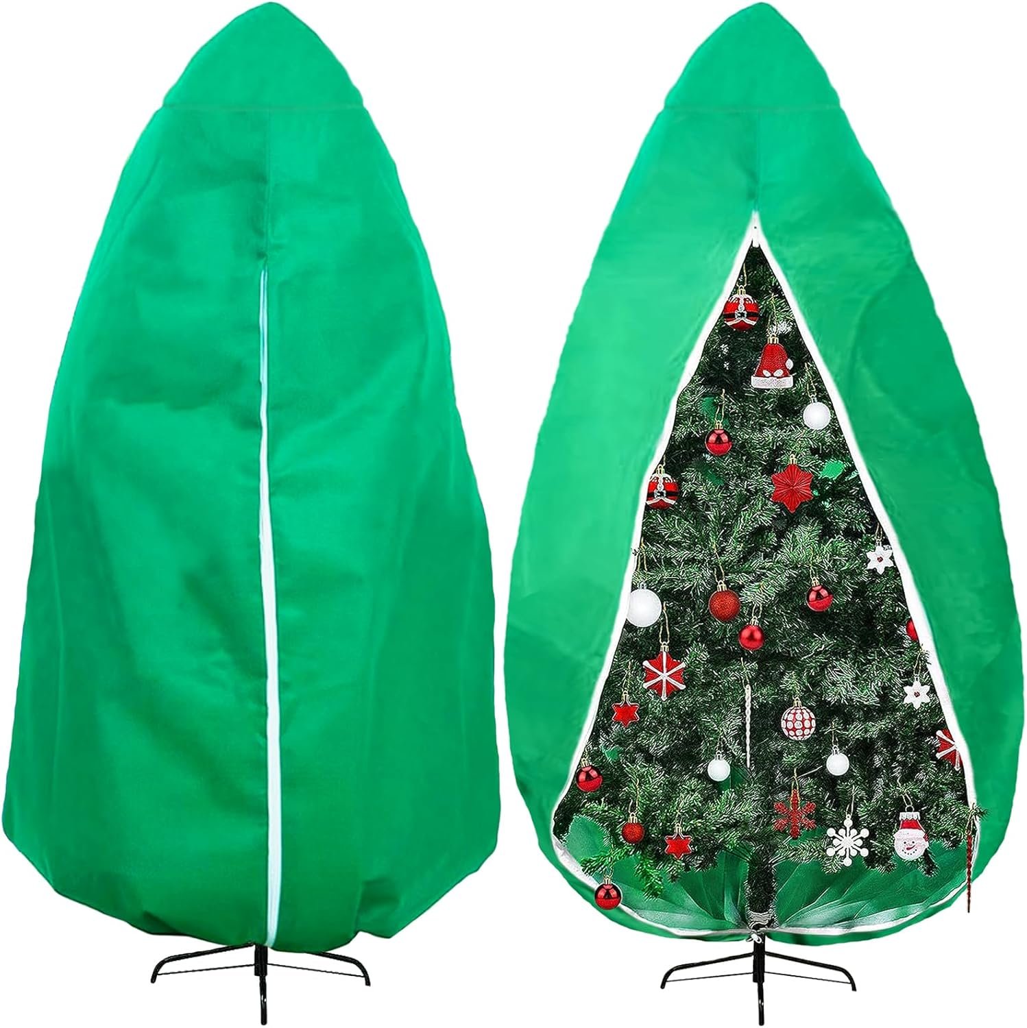 Upright Christmas Tree Storage Bag, Christmas Tree Cover for Up to 9FT x 6FT Standing Artificial Xmas Tree with Ornaments, Large Holiday Assembled Christmas Tree Bag with Zipper and Drawstring(Green) - Image 2