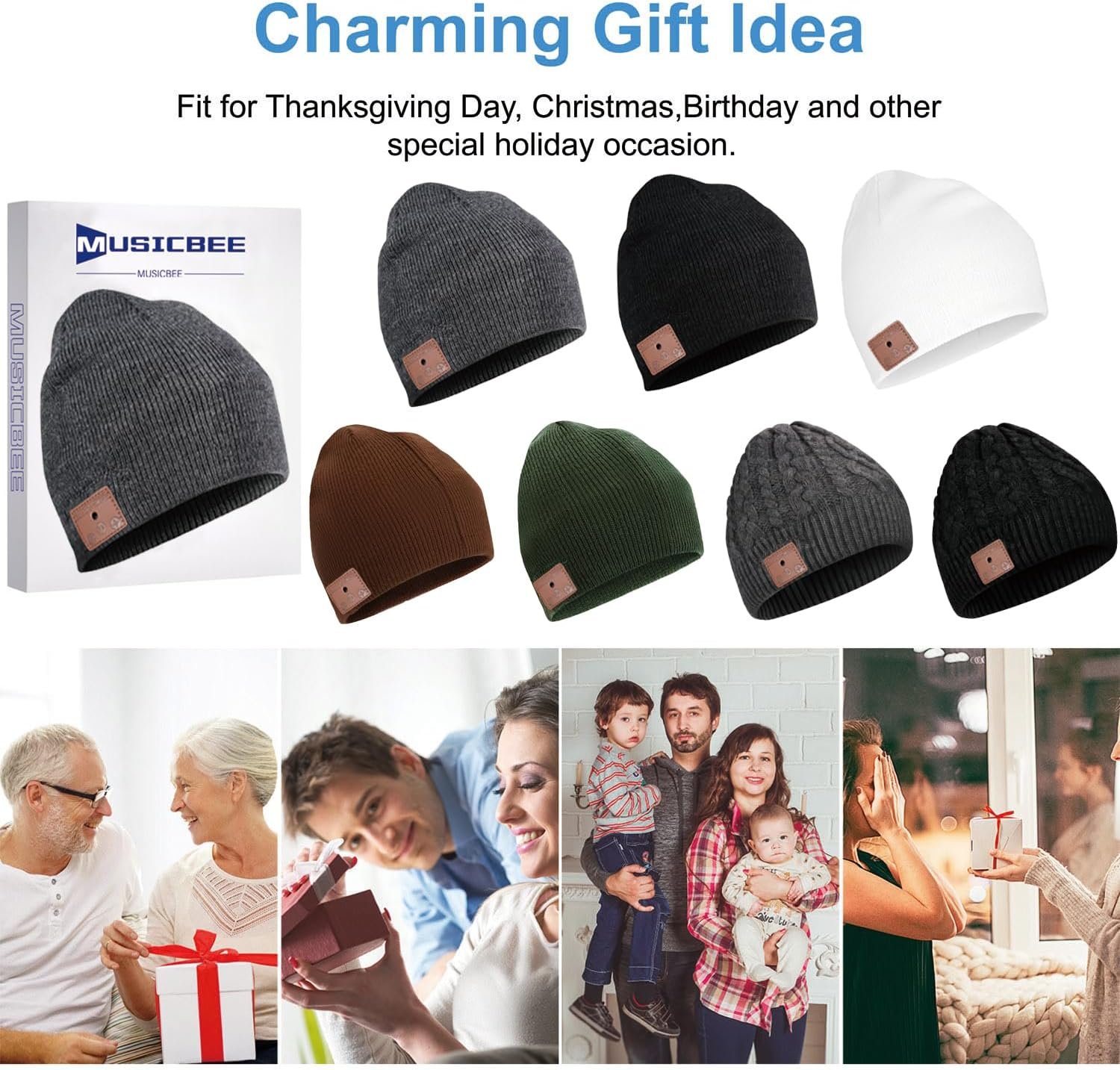 beanie MUSICBEE Bluetooth V5.2 Wireless Knit Winter Cap, 24 Hour Play time, Built-in Microphone and HD Stereo Speakers, Wool Lined for Outdoor Homes and Gifts - Neutral (Charcoal) - Image 4