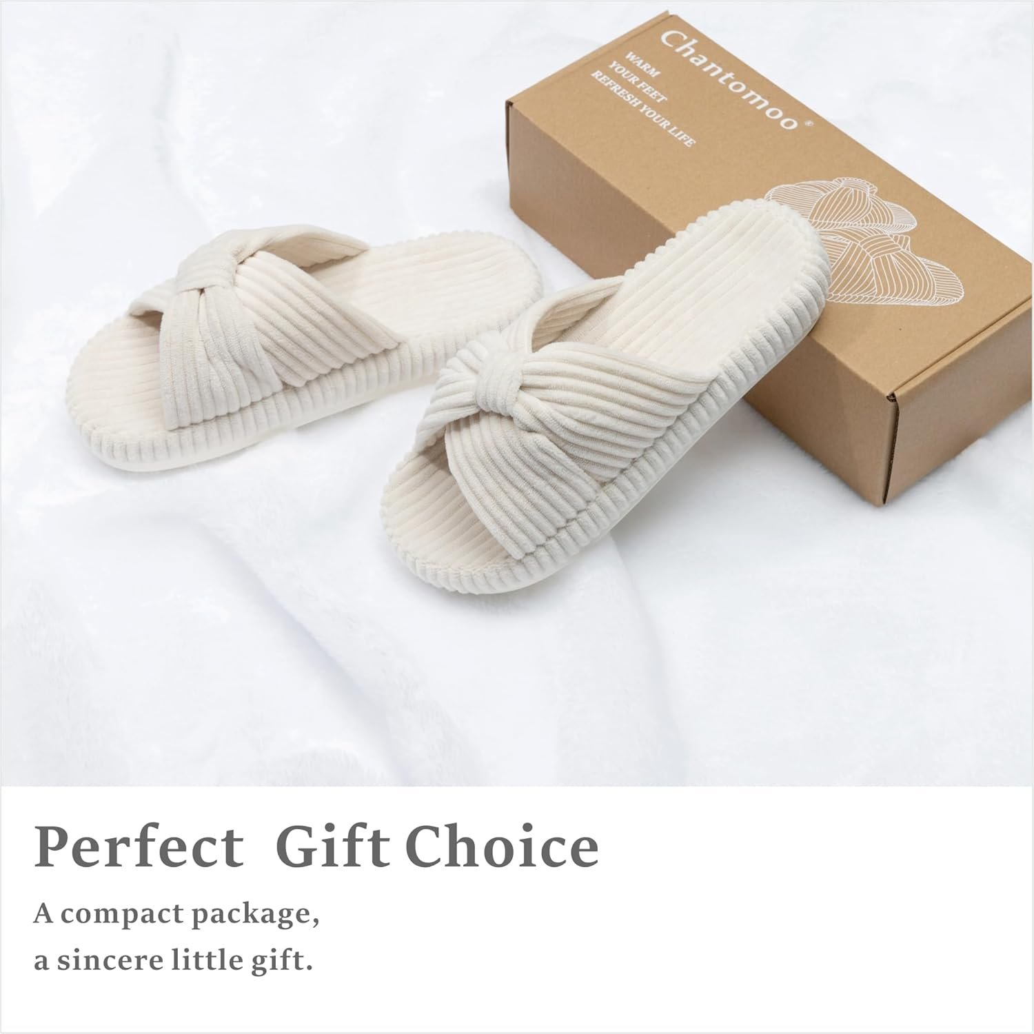 Chantomoo Slippers for Women Memory Foam House Bedroom Corduroy Bow Crossbands Slide Slipper Shoes Comfy Trendy Gift Slippers - Image 6