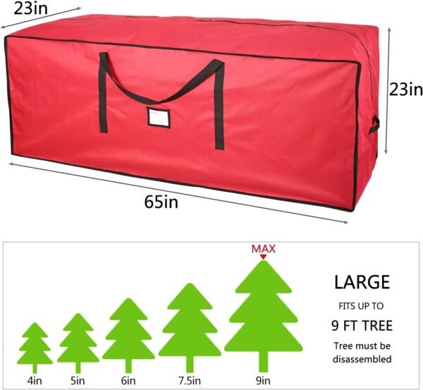 Sattiyrch Christmas Tree Storage Bag,Fits Up to 9 ft Tall Artificial Tree,Heavy Duty 600D Canvas Red Christmas Tree Storage Container with Sleek Dual Zipper and Durable Handles - Image 5