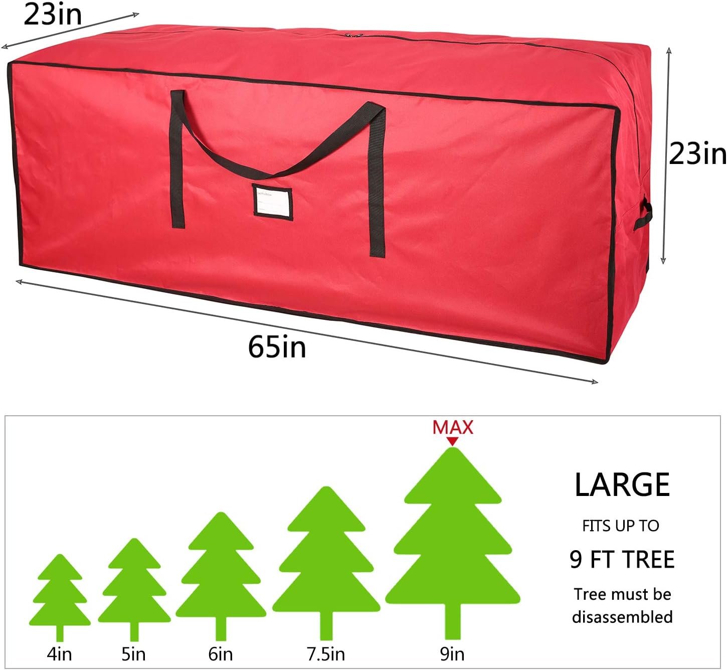 Sattiyrch Christmas Tree Storage Bag,Fits Up to 9 ft Tall Artificial Tree,Heavy Duty 600D Canvas Red Christmas Tree Storage Container with Sleek Dual Zipper and Durable Handles - Image 5