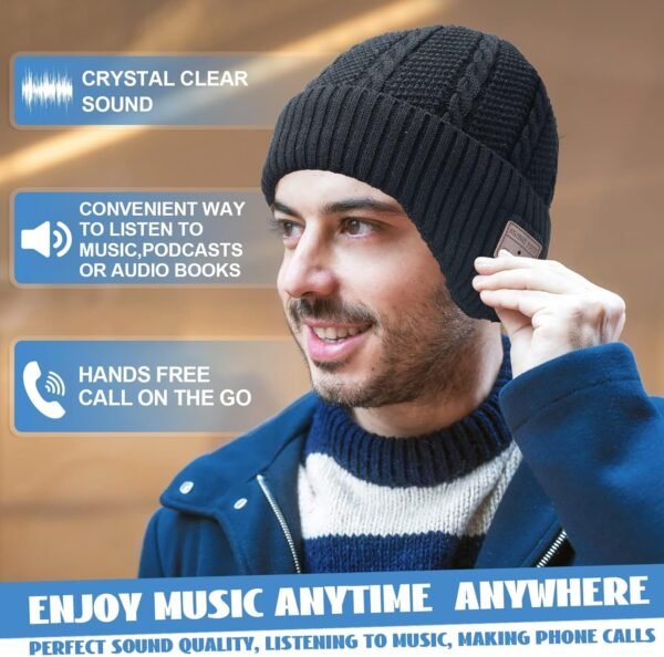 Music Beanie Hat Set - Men's Winter Hat w/Speaker Headphones and Scarf Gloves, for Teens Boys Women Gamer - Image 3