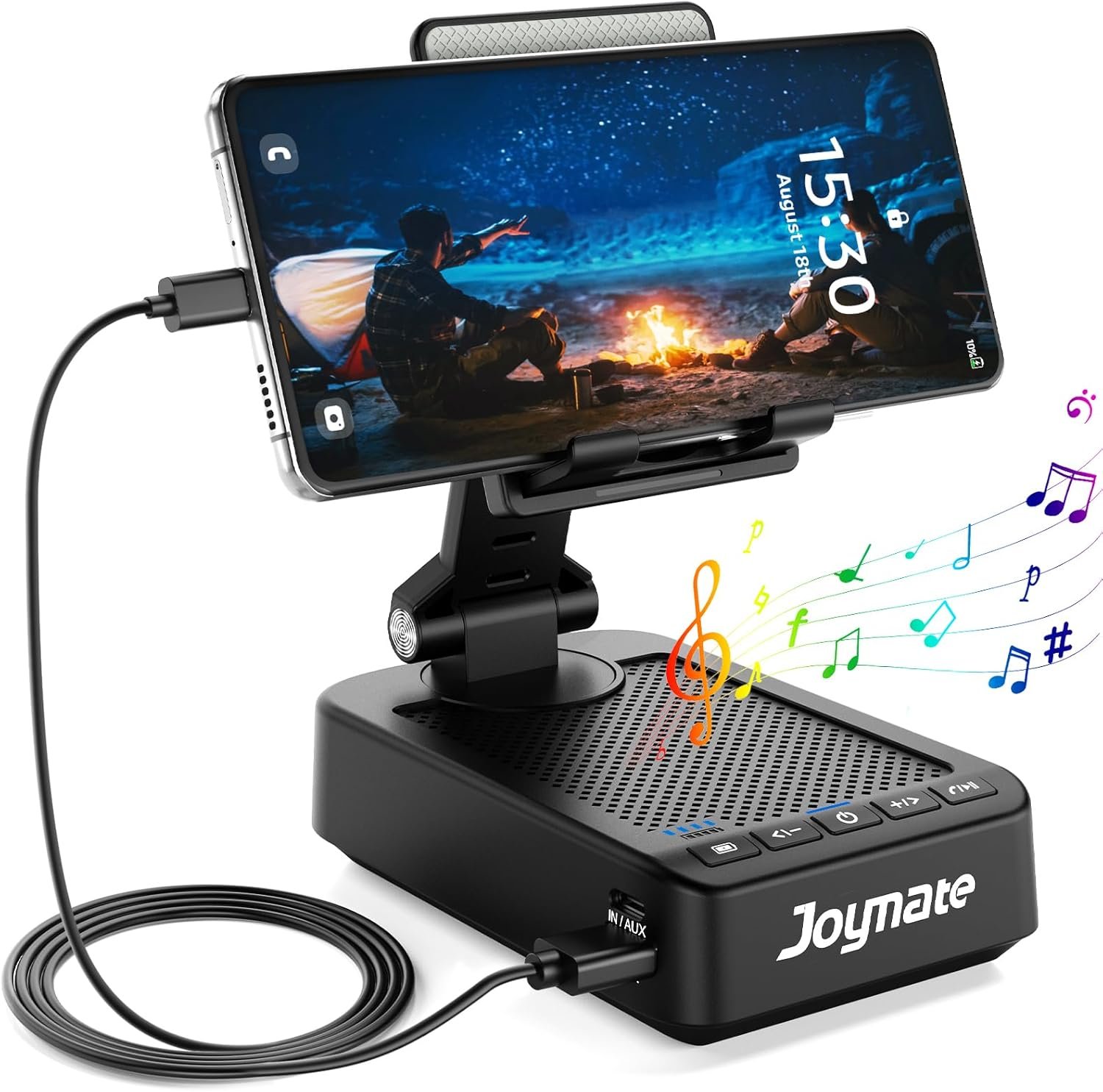 Gifts for Men Women, Joymate Bluetooth Speaker Phone Stand with Charging Function 360° Rotable Adjustable Cell Phone Holder HD Surround Sound for Desk Fits All Phones,Tablet (Black) - Image 2