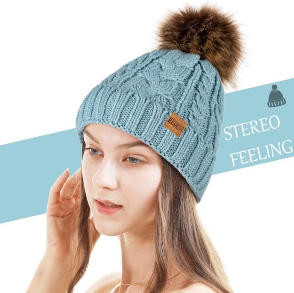 REDESS Women Winter Pompom Beanie Hat with Warm Fleece Lined, Thick Slouchy Snow Knit Skull Ski Cap - Image 3