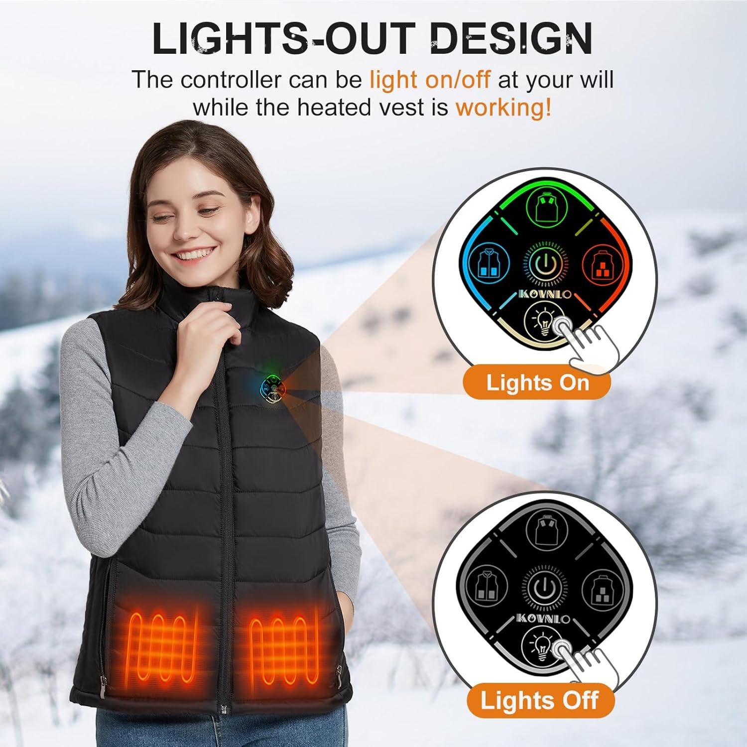 KOVNLO Womens Heated Vest, 4 in 1 Smart Controller, Lights-out Design, Lightweight Heating Vest (Battery Pack Not Included) - Image 4
