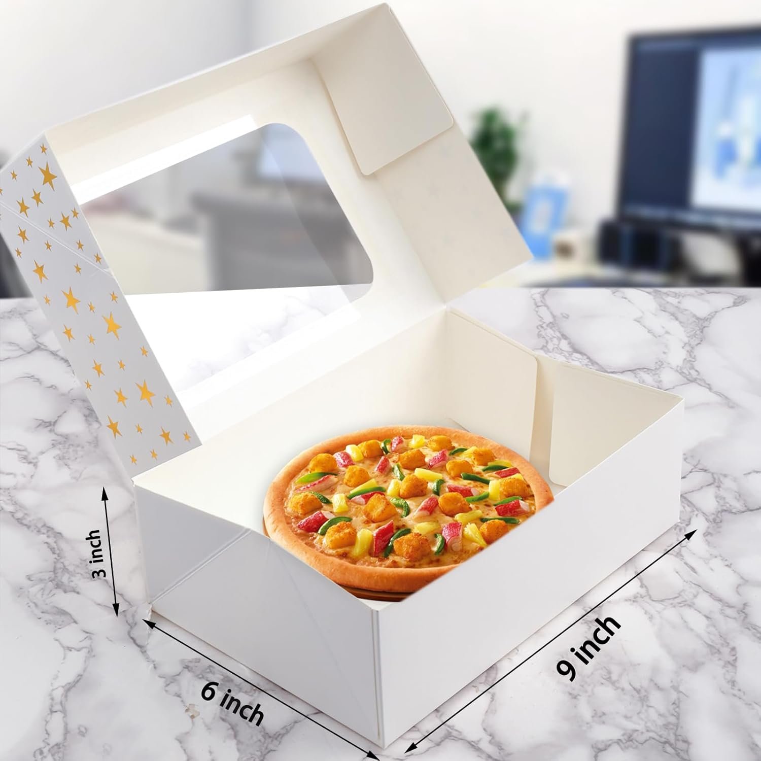 24 PCS Christmas Cookie Boxes for Gift Giving, 9x6x3 Golden Star Christmas Treat Boxes with Window, Auto-Up Holiday Cookie Boxes,Baking Goods Packaging Box for Desserts, Mini Cake, Donuts - Image 3