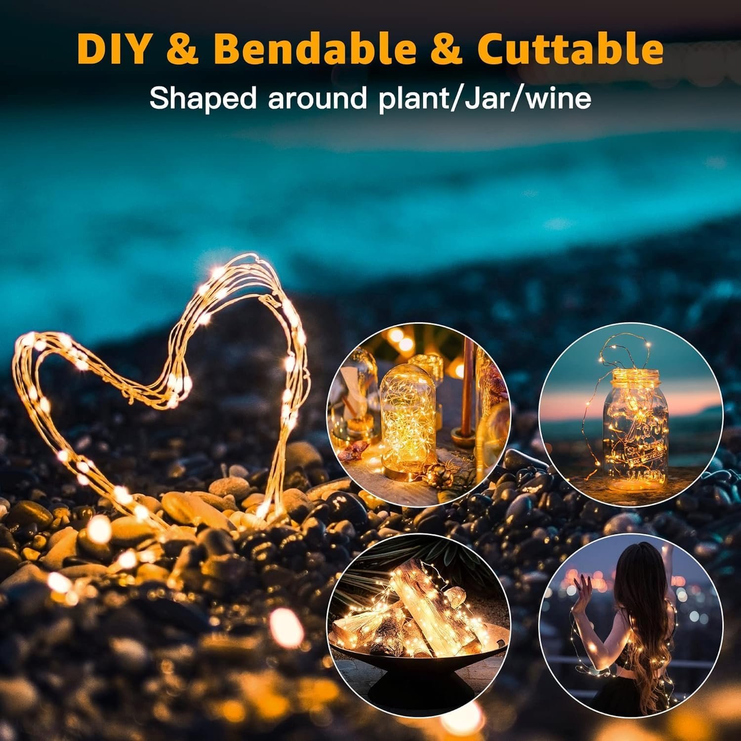 6 Pack Fairy Lights Battery Operated 7ft 20 LED Mini String Lights Twinkle Lights Silver Wire Firefly Starry Lights for Mason Jars Wedding Party Christmas Centerpiece Table Decorations, Warm White - Image 7