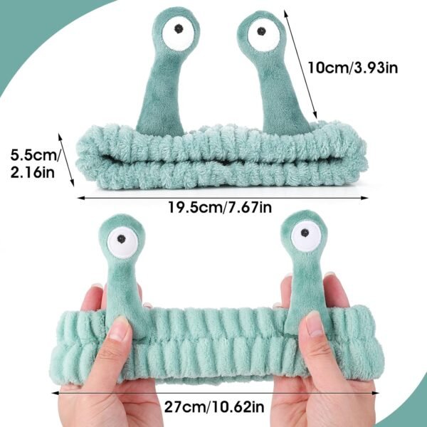 Molain Face Wash Headband, Palm and Snail Spa Hair Bands Makeup Headbands Women Cartoon Cute Coral Fleece Elastic Headband Creative Hair Accessories for Washing Face Shower Beauty Skincare - Image 3