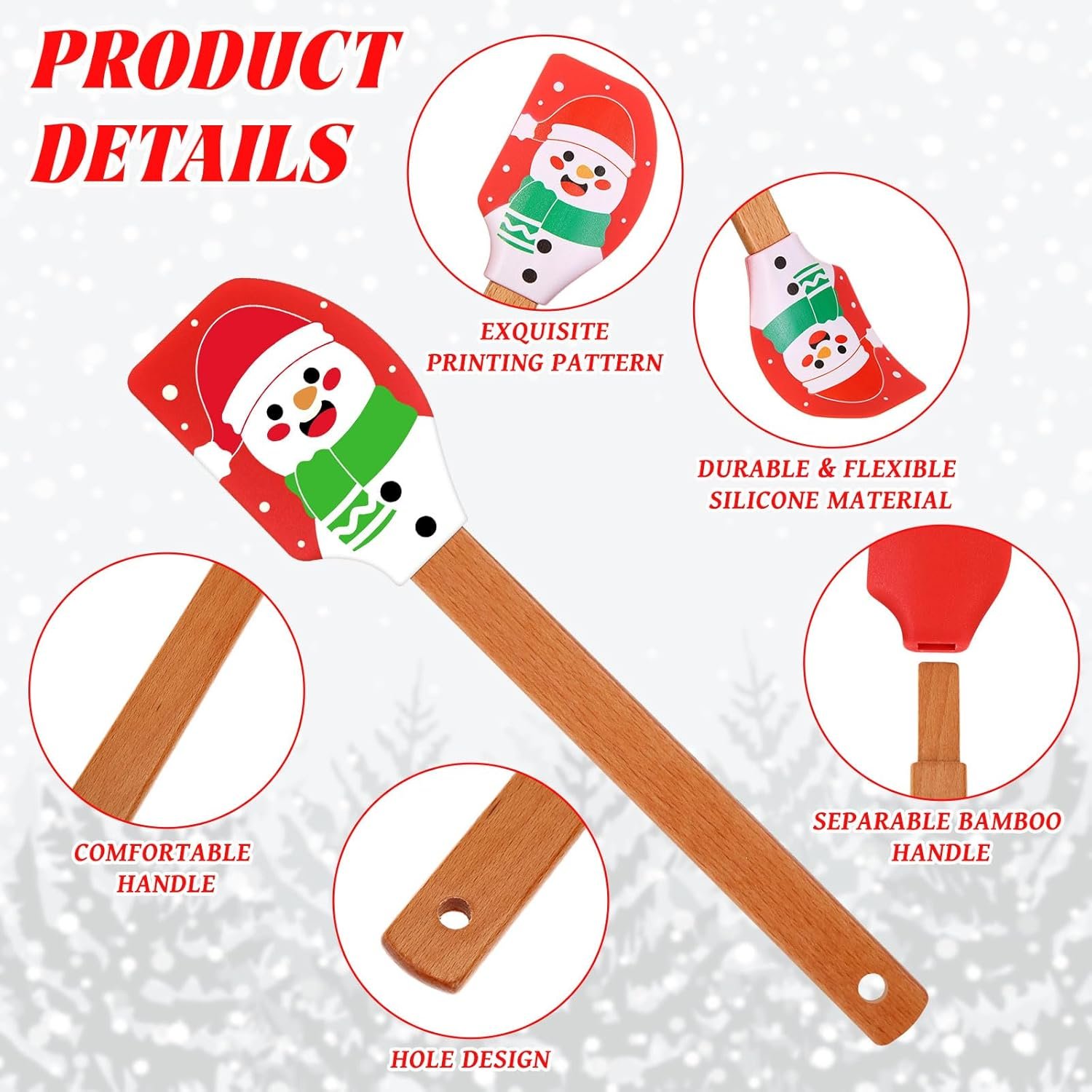 24 Set Christmas Silicone Spatula with Greeting Card Christmas Cake Spatula Xmas Baking Cooking Gift Heat Resistant Scraper with Wood Handle Santa Claus Reindeer Snowman Gingerbread Spatula - Image 4