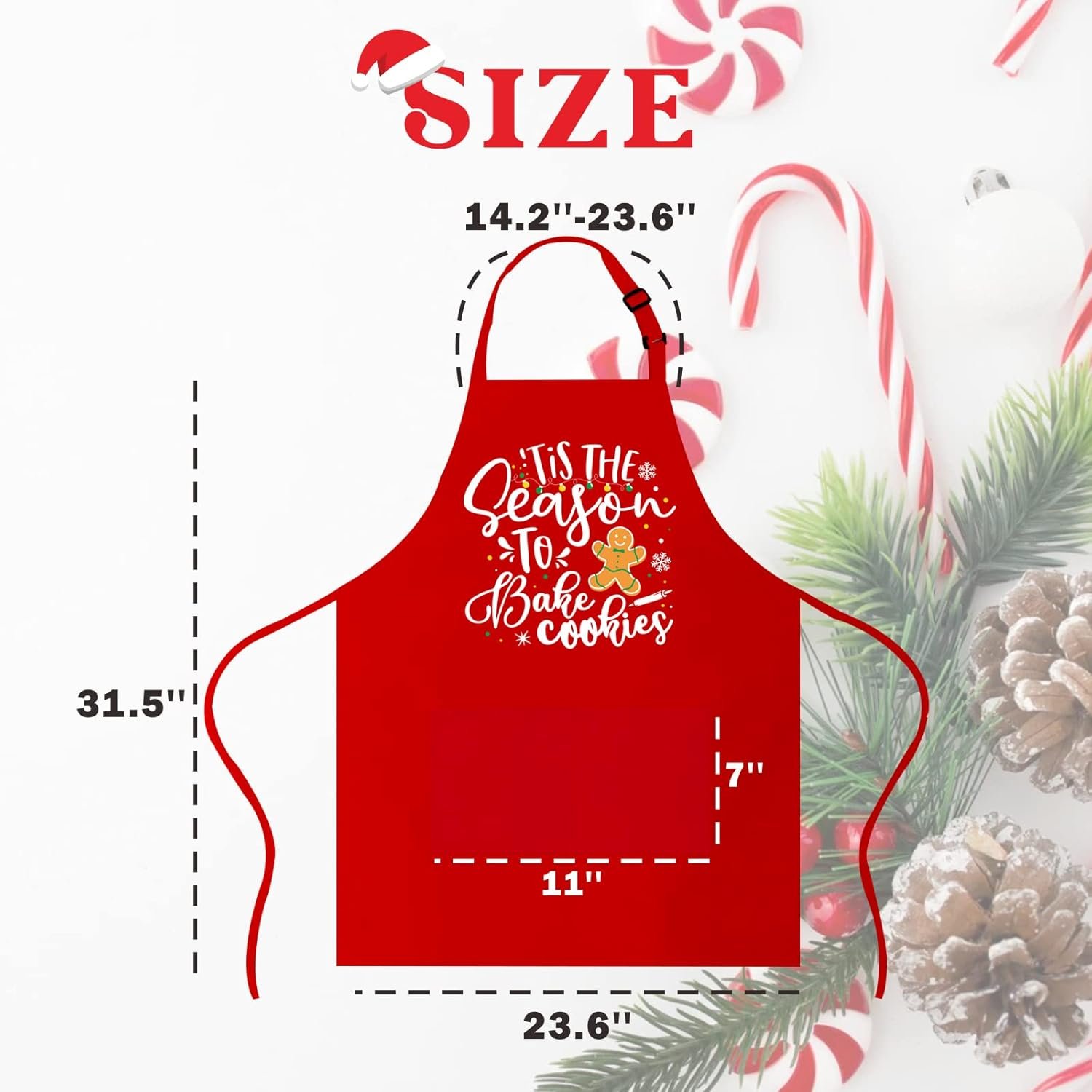 Funny Christmas Baking Apron for Women Men Adjustable Kitchen Cooking Aprons with 2 Pockets - Cute Christmas Aprons Gift for Bakers Mom Wife Husband Sister - Tis The Season to Bake Cookies - Image 3