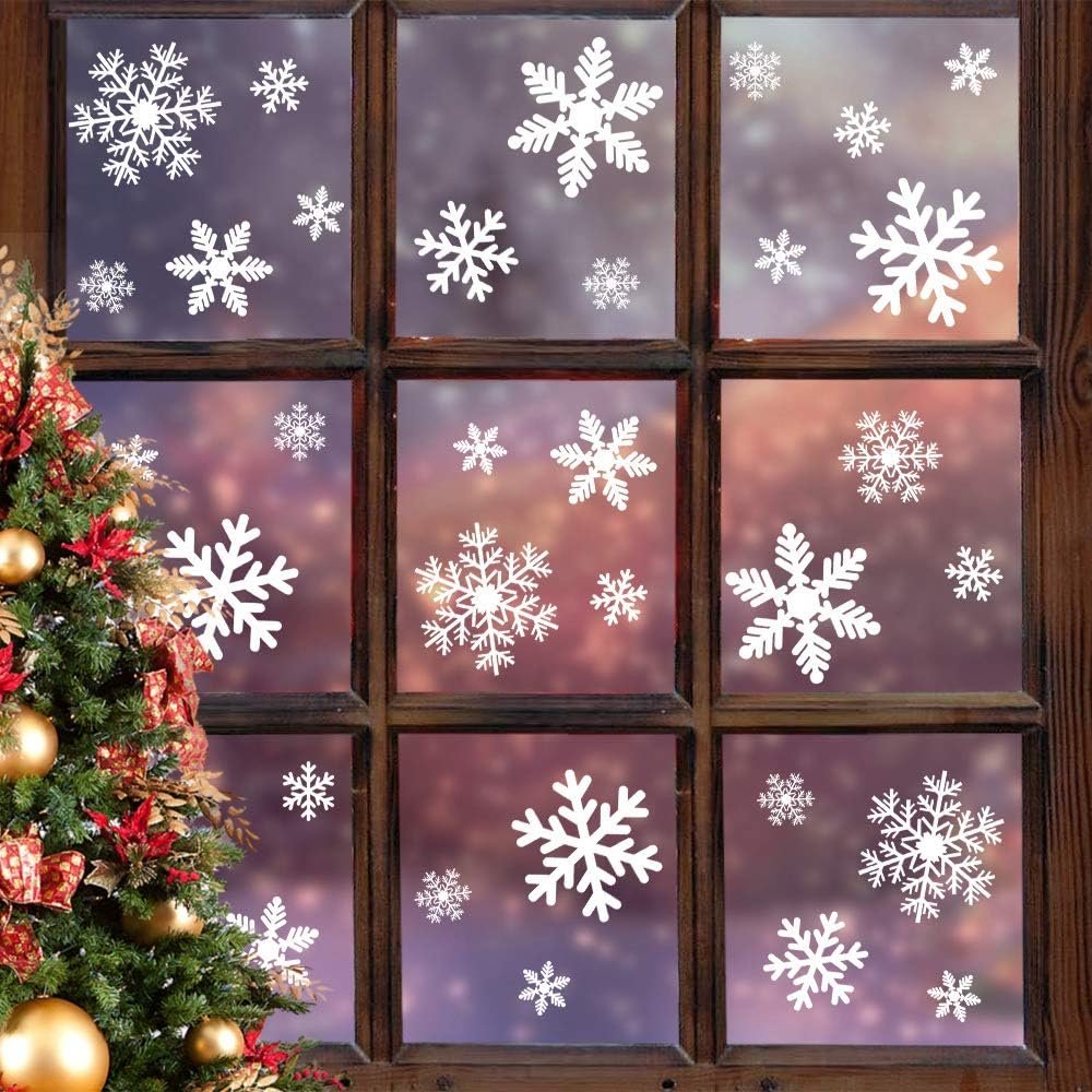 LUDILO 135Pcs Christmas Window Clings Snowflakes Window Decals Static Window Stickers for Christmas Decorations Window Décor Ornaments Xmas Party Supplies Thanksgiving Party Décor - Image 2