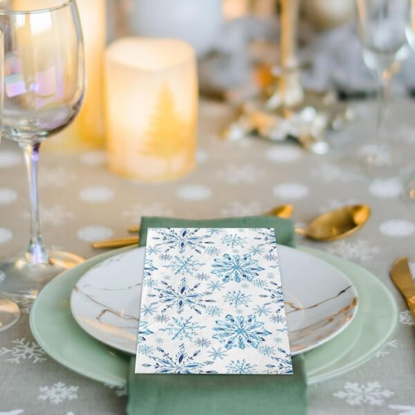 200Pcs Christmas Snowflake Guest Napkins Watercolor Blue Snowflake Disposable Napkins Winter Xmas Dinner Hand Towel Paper Napkins for Bathroom Wedding Holiday Party Table Supplies - Image 6