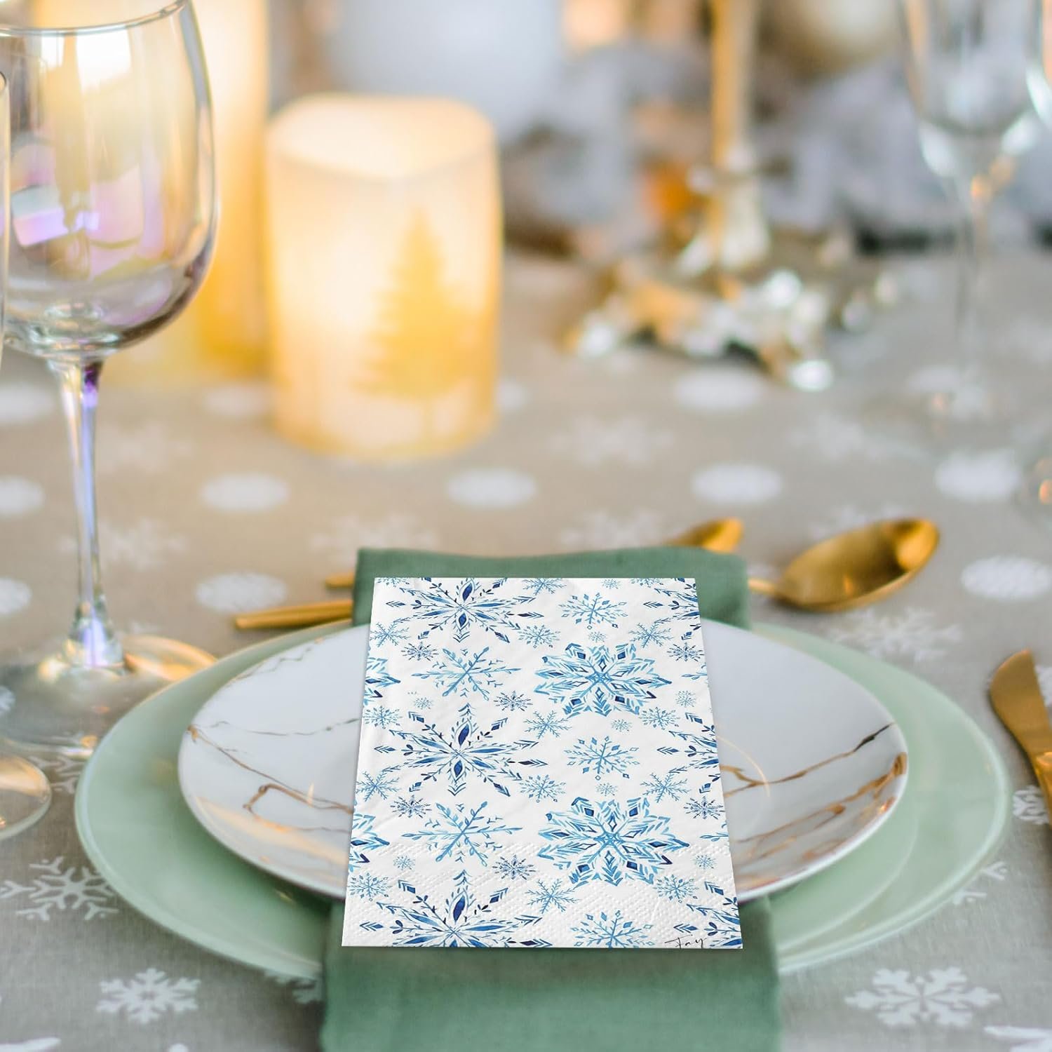 200Pcs Christmas Snowflake Guest Napkins Watercolor Blue Snowflake Disposable Napkins Winter Xmas Dinner Hand Towel Paper Napkins for Bathroom Wedding Holiday Party Table Supplies - Image 6
