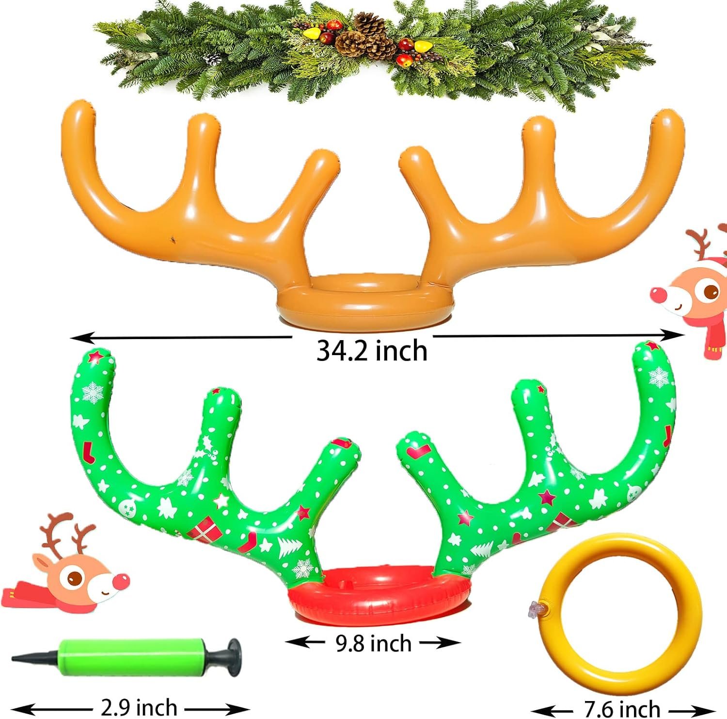 4 Sets Christmas Inflatable Reindeer Antler Ring Toss Game School Family Favors Party Gift Supplies Outdoor Indoor Toy (24 Rings with 4 Reindeer Noses) - Image 4