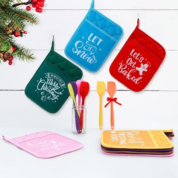 18 Sets Christmas Pot Holders with Silicone Spatula Set and Ribbons for Kitchen Christmas Kitchen Utensils Christmas Baking Gifts for Xmas - Image 8