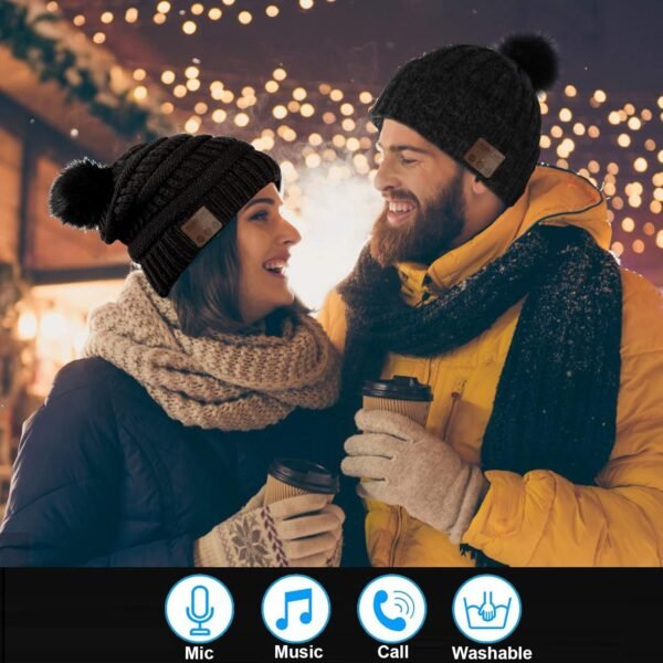 Wireless Beanie Hat for Women Girls Musical Beanie Wireless Headphones Stereo Speaker Hat Built-in Mic Speakerphone Beanie Hat Warm Outdoor Ski Cap - Image 3