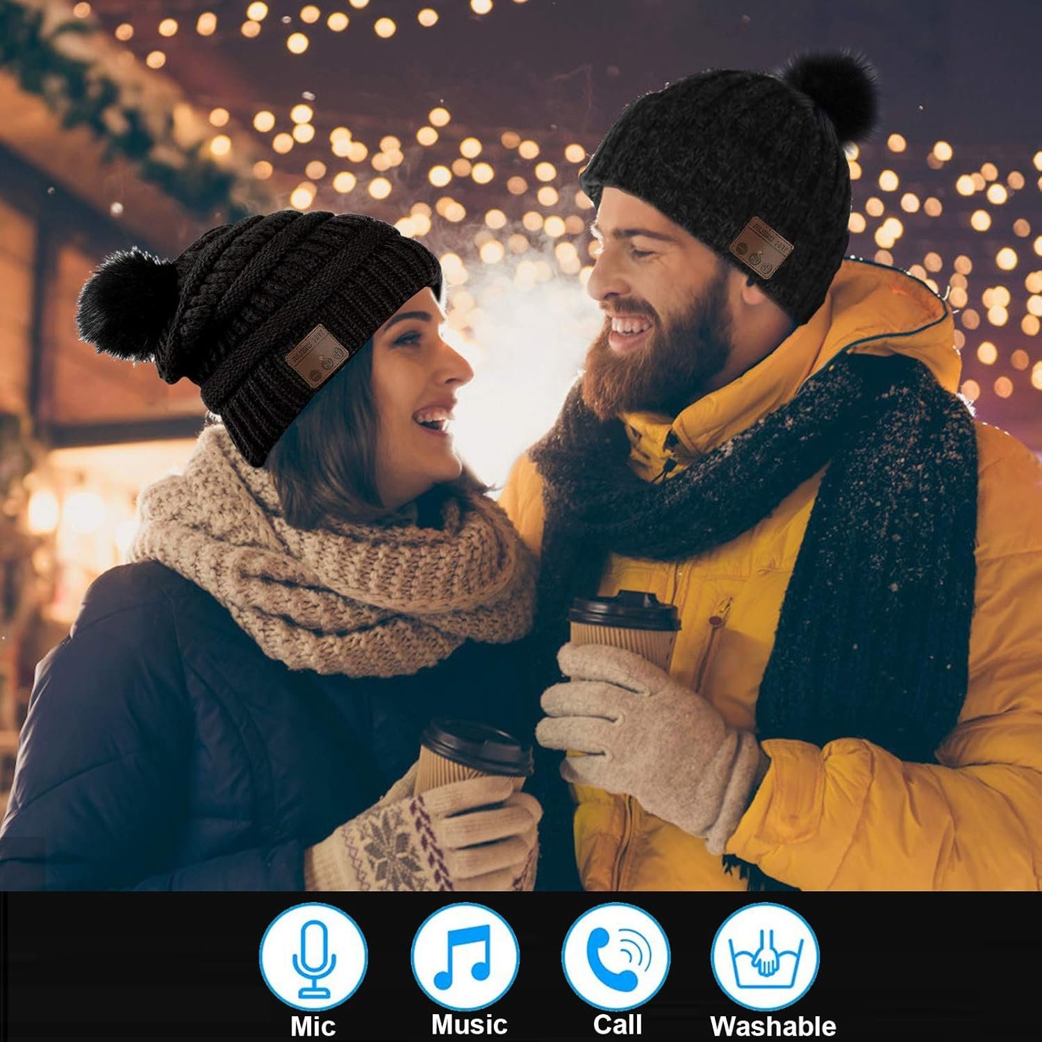 Wireless Beanie Hat for Women Girls Musical Beanie Wireless Headphones Stereo Speaker Hat Built-in Mic Speakerphone Beanie Hat Warm Outdoor Ski Cap - Image 3