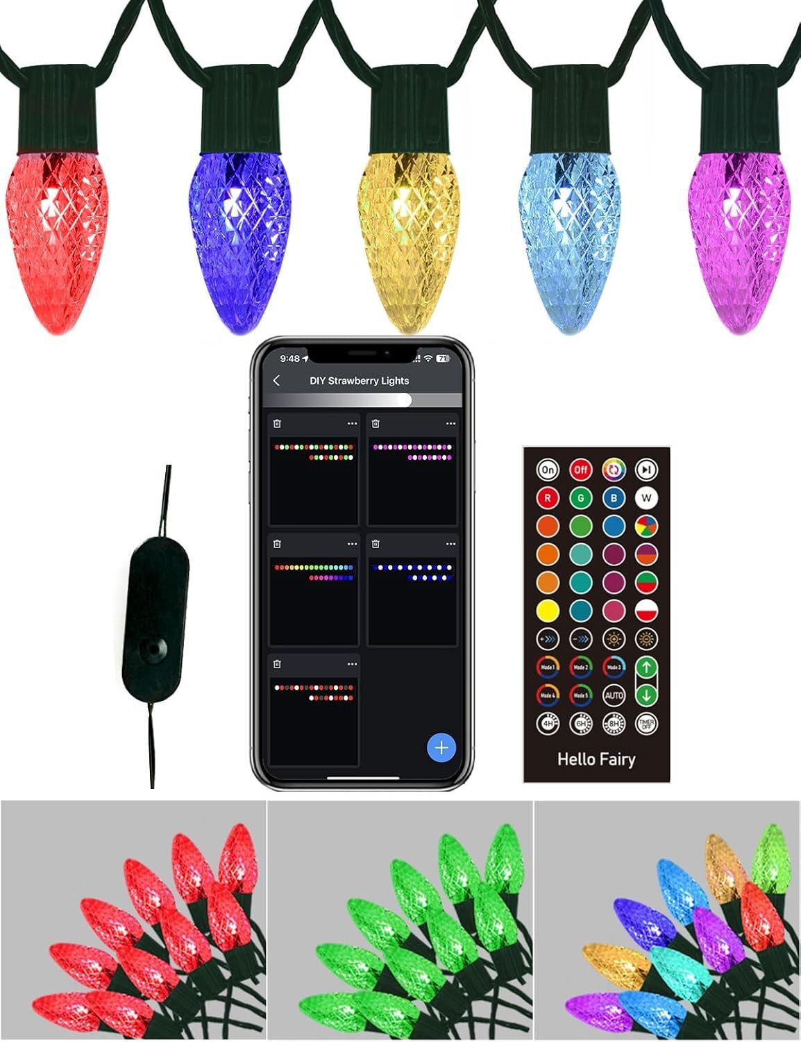 HIITEN RGB C9 Christmas Lights Outdoor 118ft 150LEDs, DIY Chasing Effects Smart LED Christmas Lights, Bluetooth APP Remote Controlled Extendable Color Changing String Lights with Timer Music Sync - Image 2