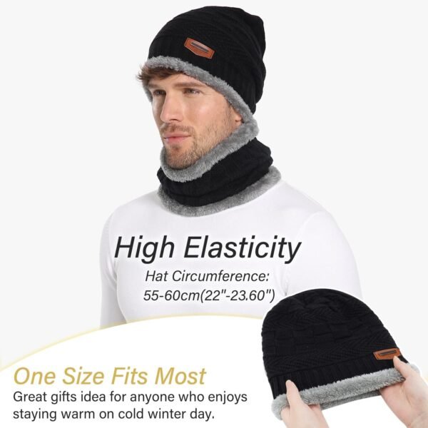 FZ FANTASTIC ZONE Mens Womens Winter Beanie Hat Scarf Set Warm Knit Thick Fleece Lined Skull Cap Neck Warmer for Men Women - Image 5