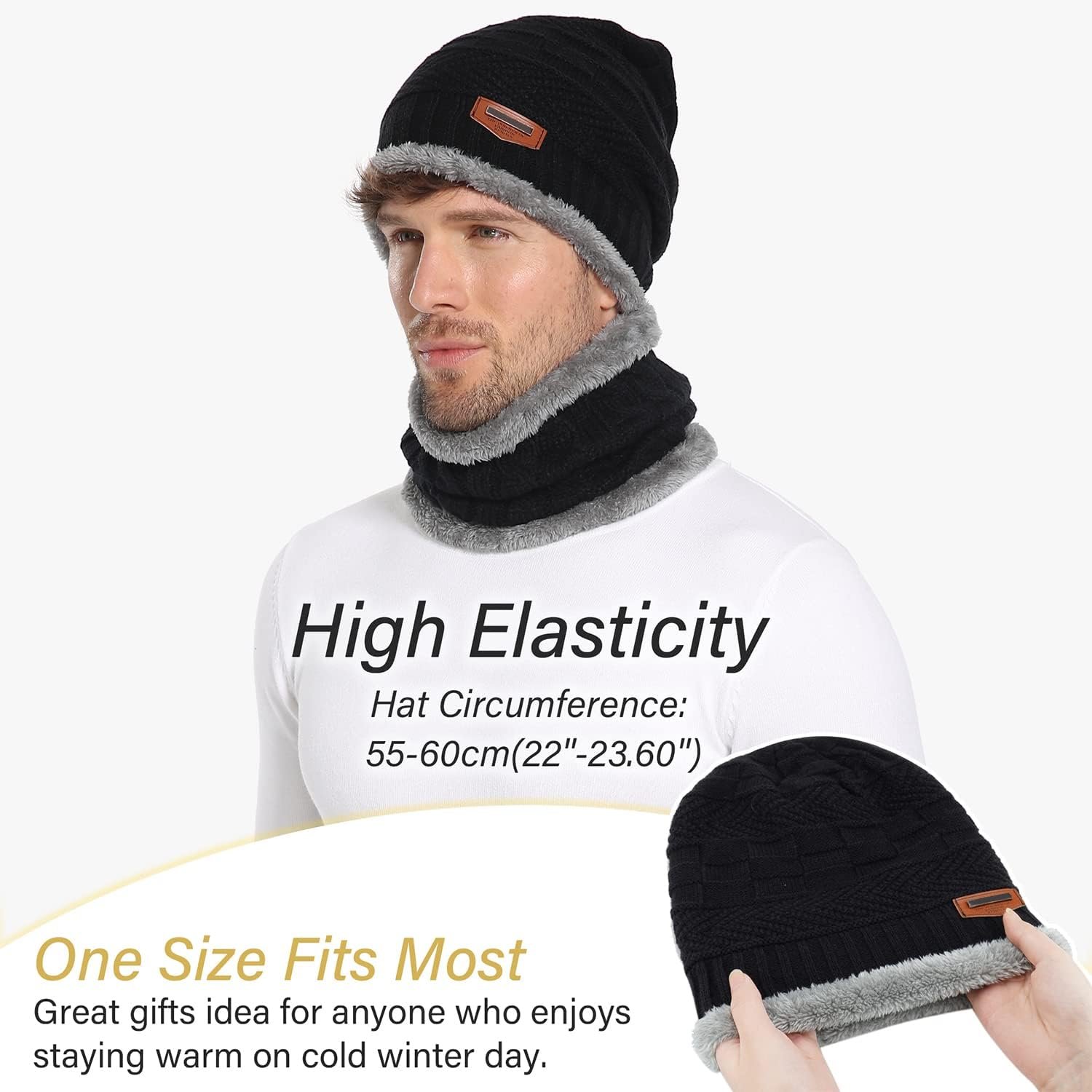 FZ FANTASTIC ZONE Mens Womens Winter Beanie Hat Scarf Set Warm Knit Thick Fleece Lined Skull Cap Neck Warmer for Men Women - Image 5