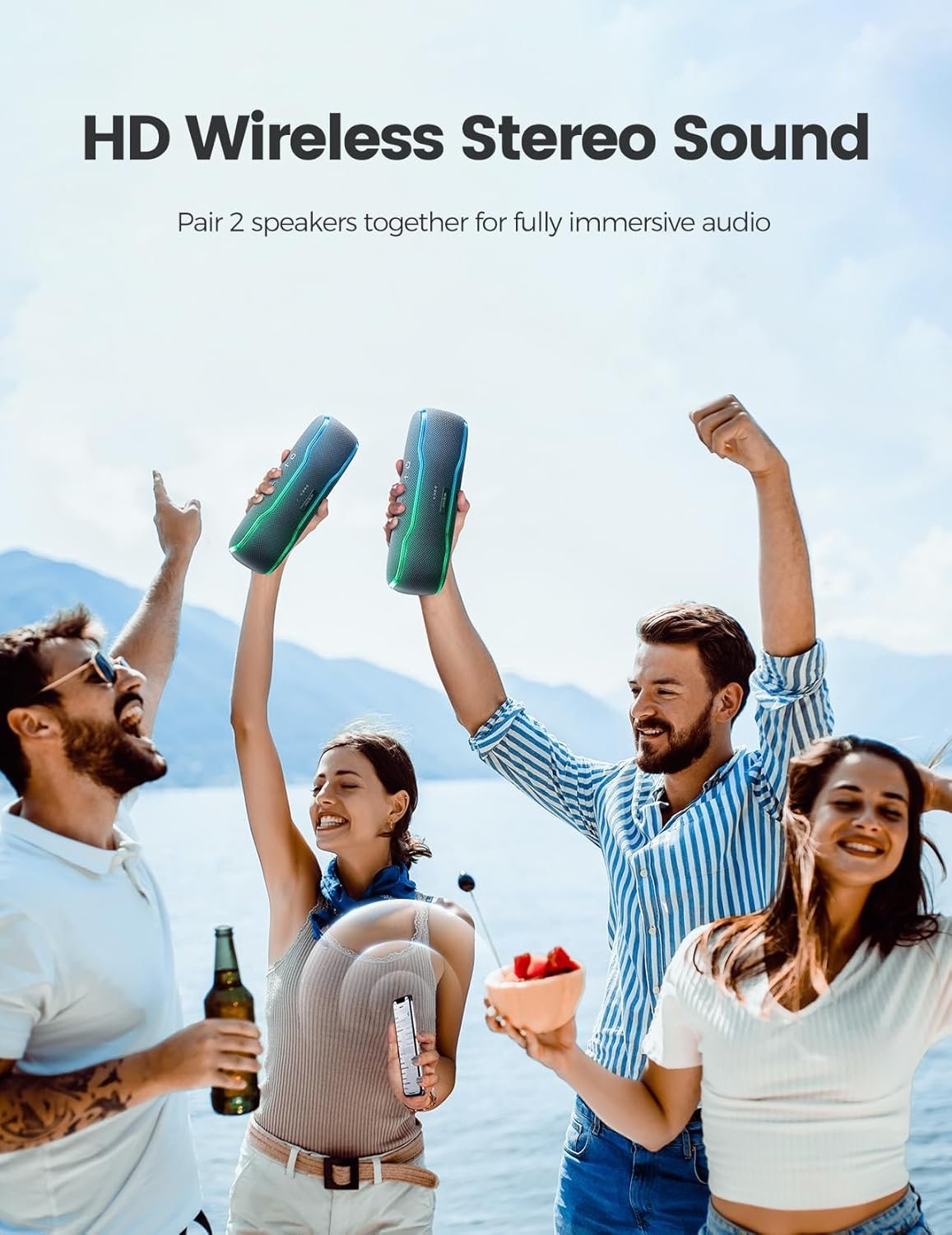 Portable Bluetooth Speaker, IPX7 Waterproof Wireless Speaker with Colorful Flashing Lights, 25W Super Bass 24H Playtime, 100ft Range, TWS Pairing for Outdoor, Home, Party, Beach, Travel - Image 8