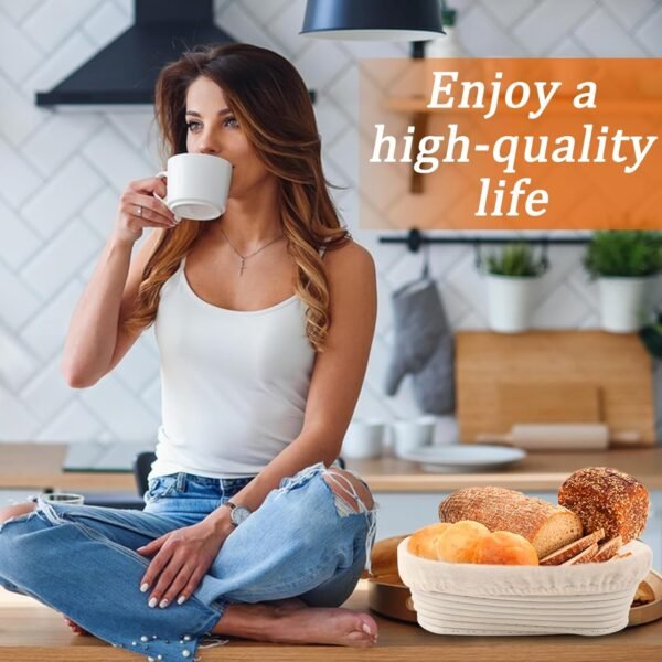 10 inch Oval Banneton Bread Proofing Basket Sourdough Bread Baking Supplies Set of 4 Sourdough Starter Kit Baking Bowl Gifts for Mom Wife - Image 7