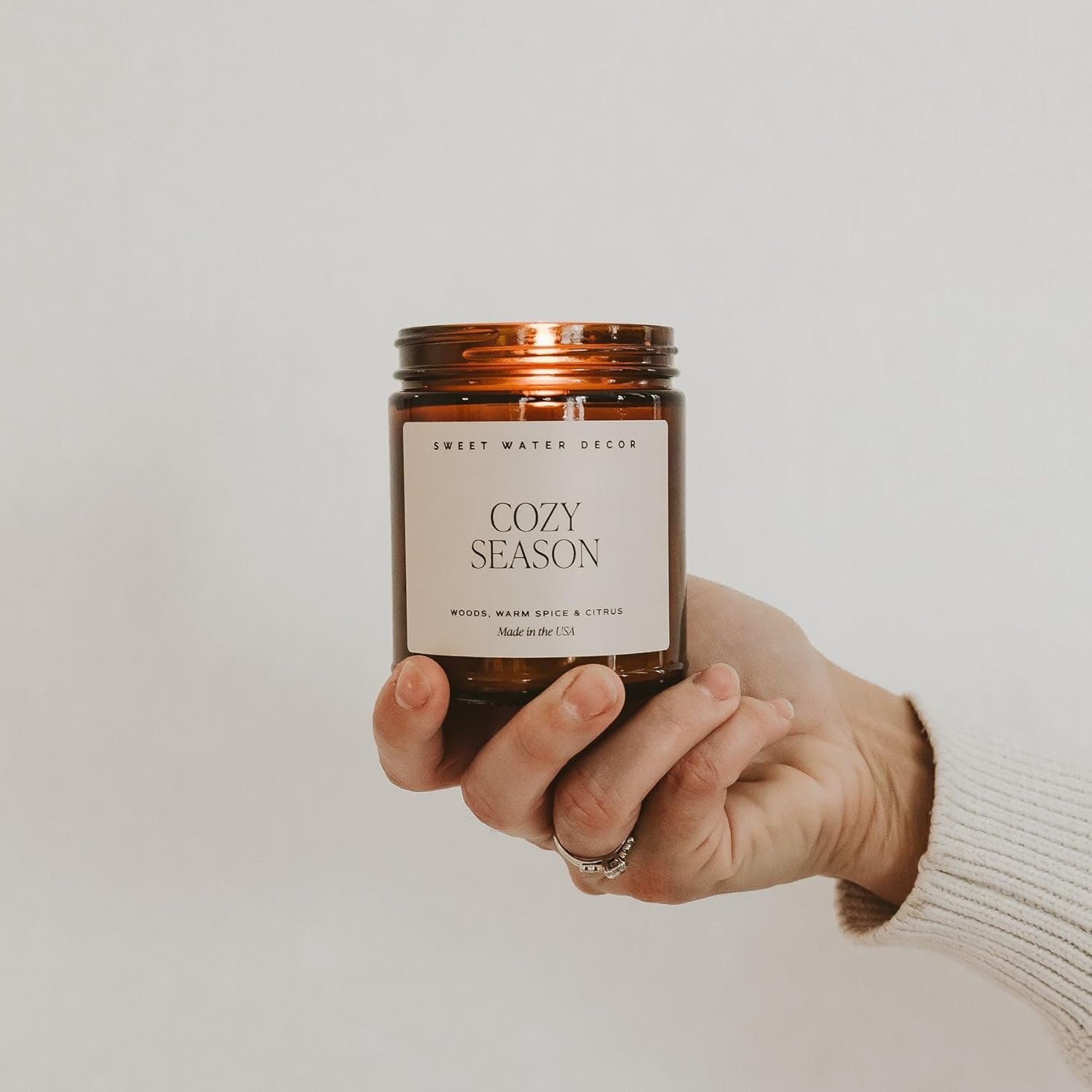 Sweet Water Decor Cozy Season Soy Candles - Fall Candles with Woods, Warm Spice, and Citrus Scent for Home Decor - Soy Candle with 40 Hours Burn Time - 9Oz Black Lid Amber Jar Candles Fall Scents - Image 10