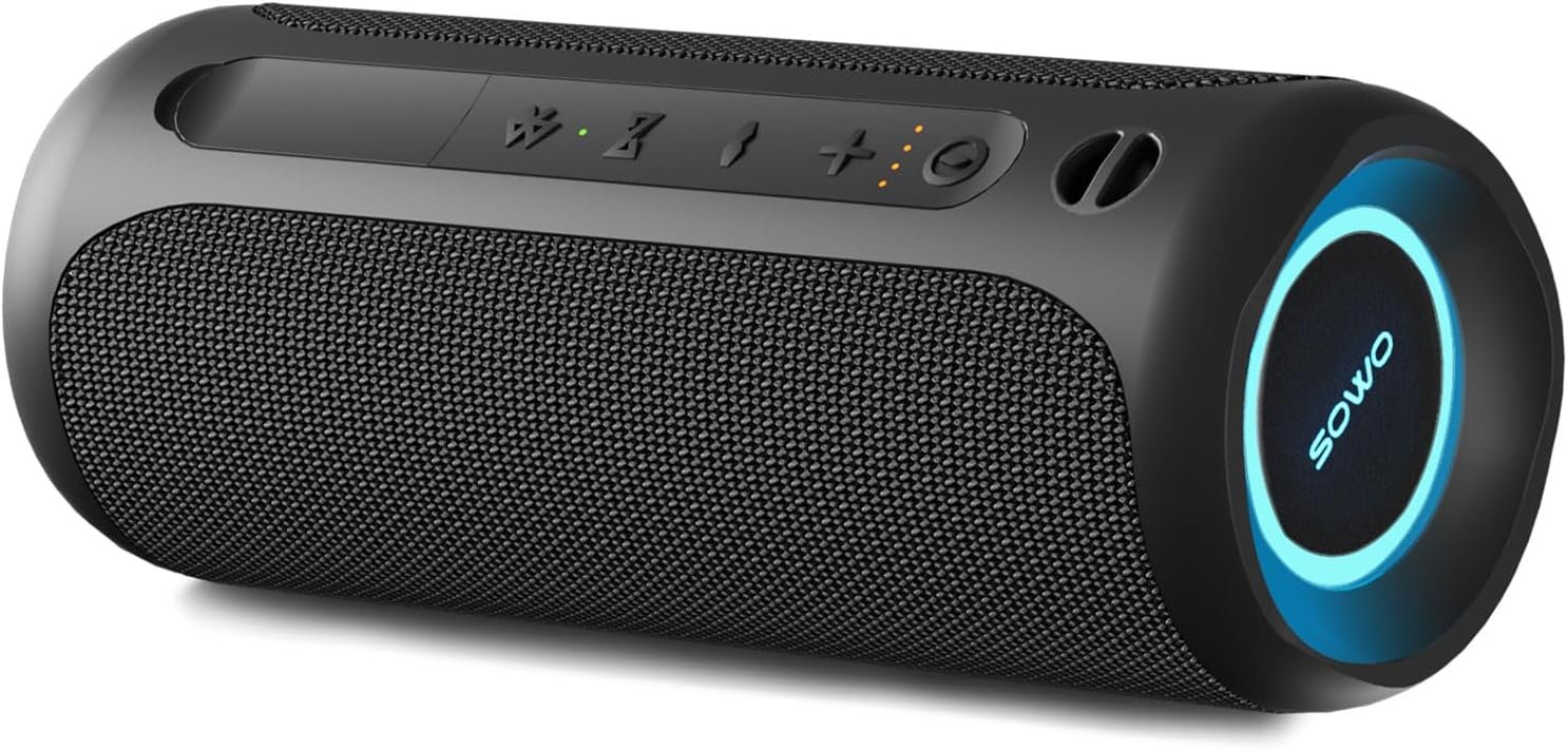 Portable Speaker, Wireless Bluetooth Speaker, IPX7 Waterproof, 25W Loud Stereo Sound, Bassboom Technology, TWS Pairing, Built-in Mic, 16H Playtime with Lights for Home Outdoor - Black - Image 2