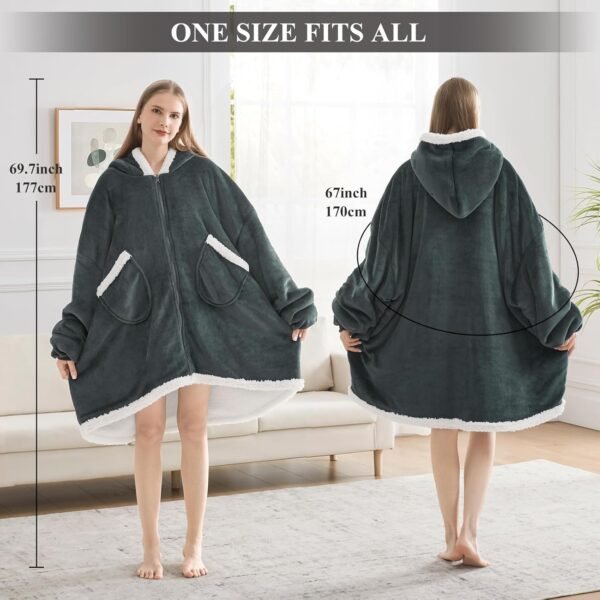 Topcee Oversized Wearable Blanket Sherpa Fleece Blanket Hoodie Comfortable Soft Warm Thick Big Hooded Sweatshirt Hoodie Blanket - Cozy and Fuzzy Blanket Hoodie with Giant Pocket - Dark Grey - Image 6