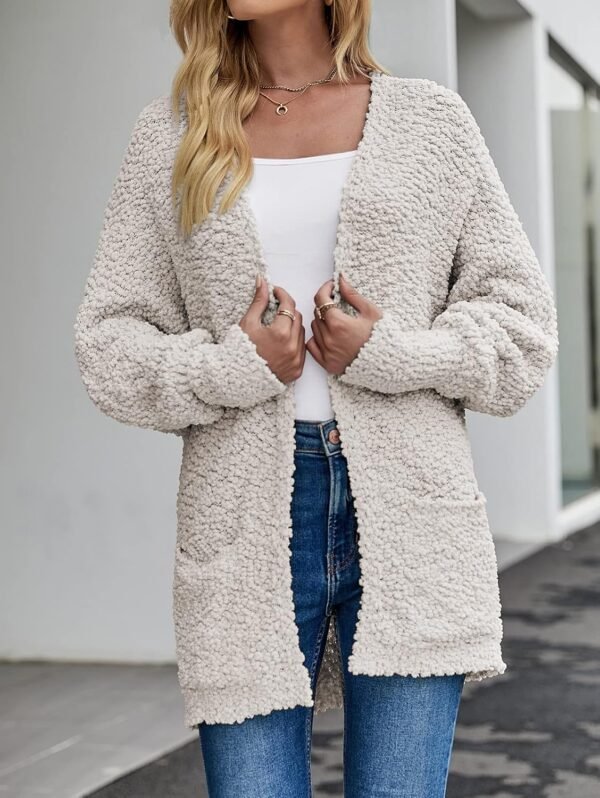 MEROKEETY Women's 2024 Winter Fuzzy Popcorn Batwing Sleeve Cardigan Knit Oversized Sherpa Sweater Coat - Image 5