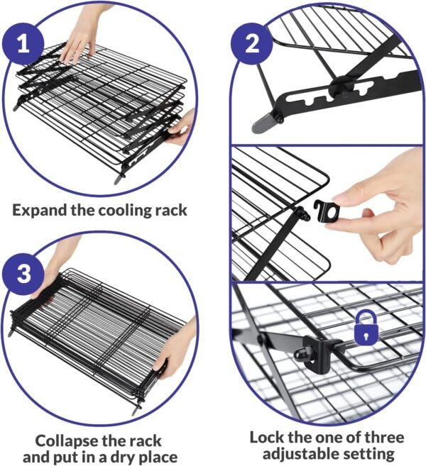 Geesta 2/3/4-Tier Upgraded Collapsible Cooling Rack with Adjustable 3 Setting Design Stackable Roasting Cooking Drying Wire Cooling Rack for Cookies Baking Gifts for Women - Image 4