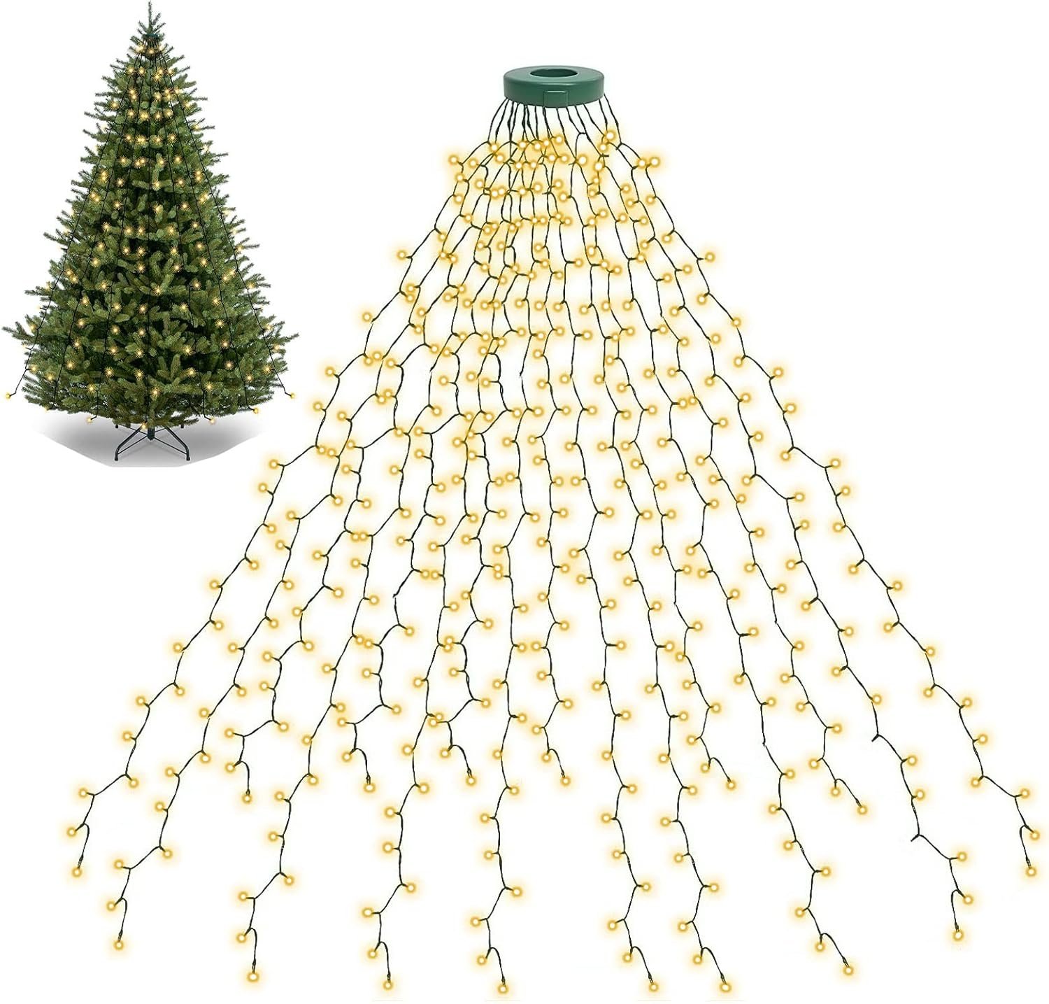 BOLWEO Christmas Tree Lights, 592LED 16 Lines Christmas Lights for Tree 8 Modes for 8ft-10ft Christmas Tree, UL Certified Indoor Outdoor Christmas Decorations 16 * 9.8ft Drops Warm White - Image 2