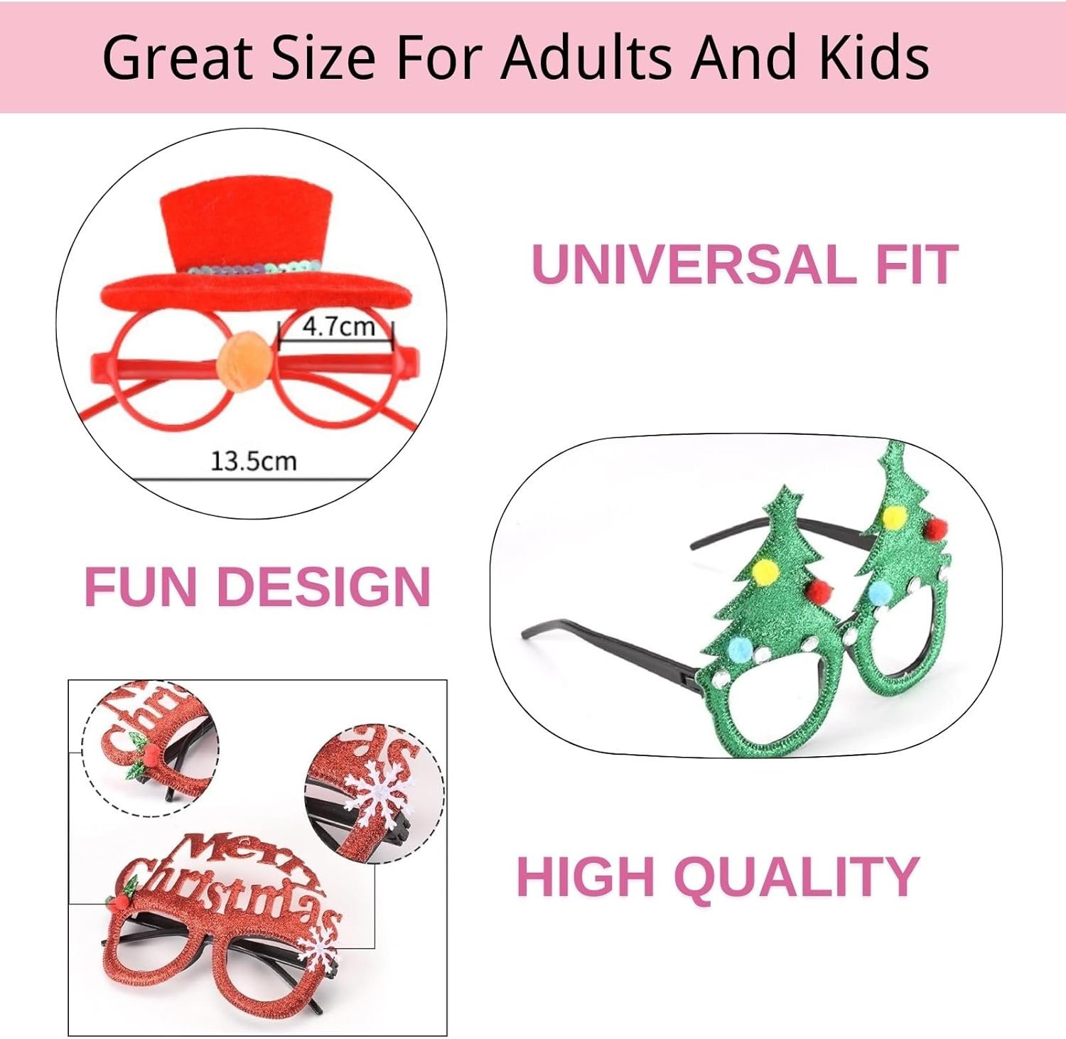 16 PCS Christmas Holiday Glasses for Kids & Adults ,Cute Christmas Glasses Frames,Fun Christmas Party Favors Festive Decorations & Trinkets , Perfect for Goodie Bag Stuffers ,best Photos booth - Image 3