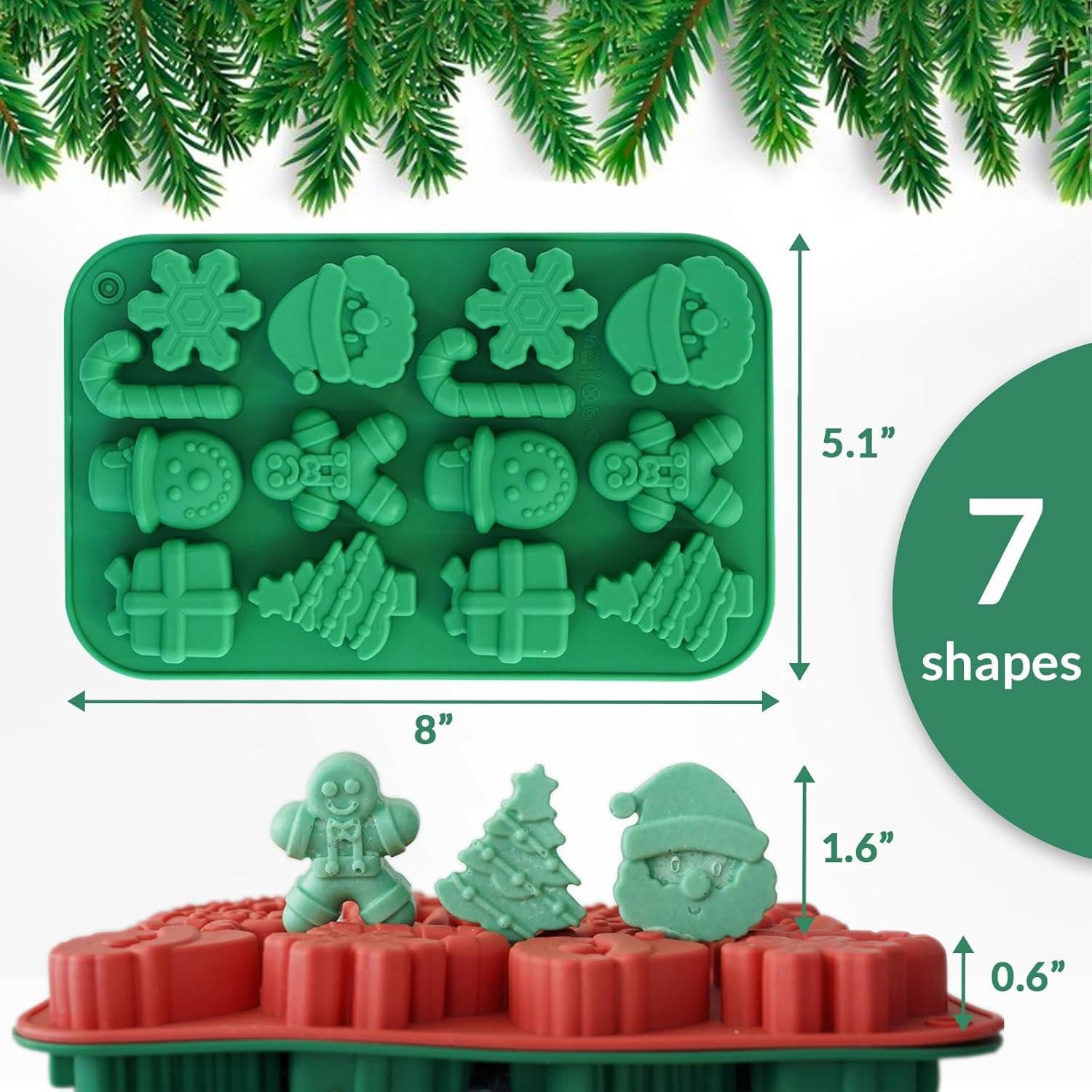 HKNMTT Christmas Silicone Chocolate Molds, 2 PCS Candy Baking Moulds, 3D Snowflake Cane Snowman Xmas Tree Gingerbread Man Santa Claus Gift Box Shape Mold for DIY Handmade Soap Candles Jello - Image 5