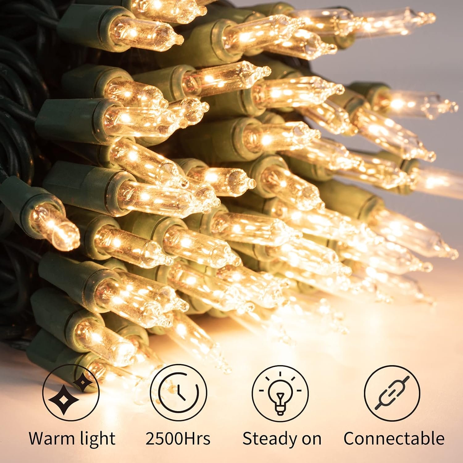 Clear Christmas String Lights 100 Count 25 Feet Incandescent Bulb Mini Lights for Indoor Xmas Tree Garland Birthday Wedding Party Festival Decoration, Green Wire - Image 4