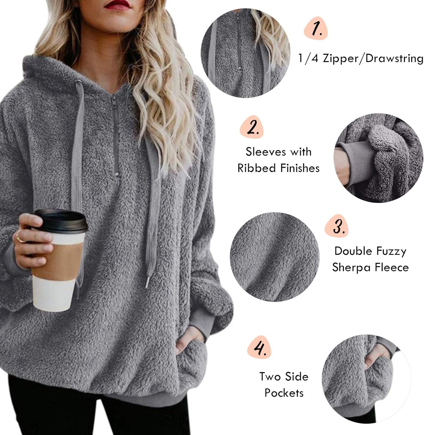 Century Star Womens Fuzzy Hoodies Pullover Sport Hoodie Cozy Oversized Pockets Hooded Sweatshirt Athletic Fleece Hoodies - Image 6