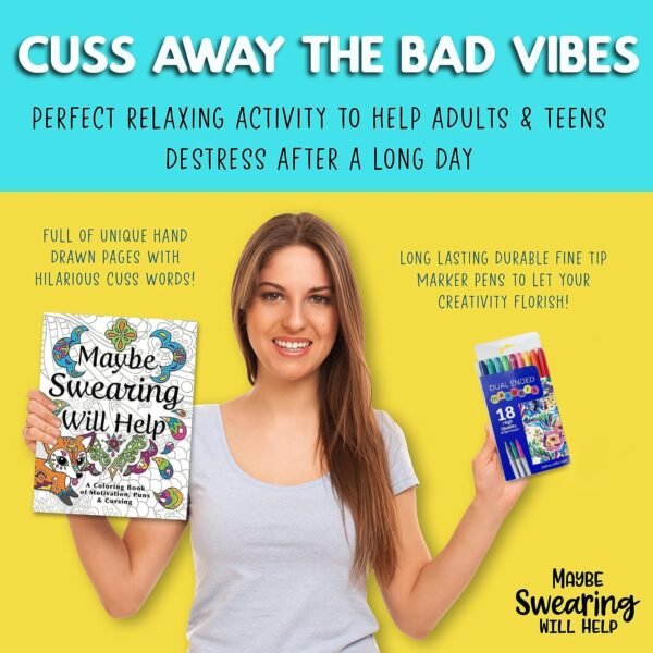Maybe Swearing Will Help Adult Coloring Book Set - for Adults Relaxation with Markers in a Case - Motivational Swear Word Anxiety Relief - Color Cuss & Laugh Your Way to Less Stress - Image 5