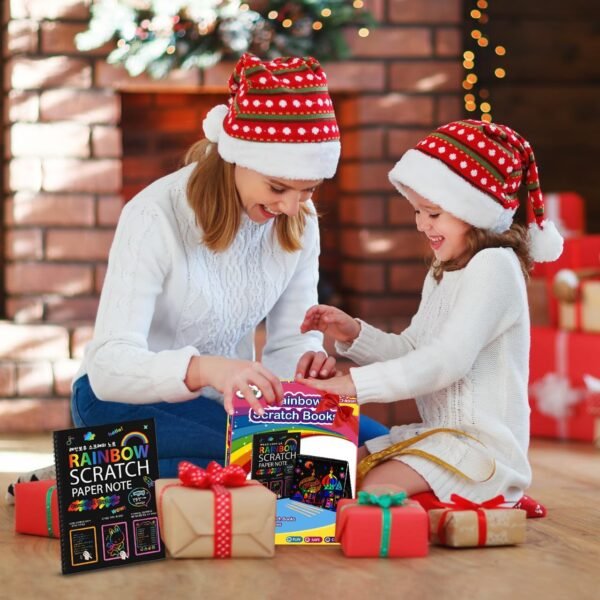 ZMLM Scratch Paper Art-Crafts Gift: 2 Pack Bulk Rainbow Magic Paper Supplies Toys for 3 4 5 6 7 8 9 10 Years Old Girls Kids Favors Gifts for Birthday Christmas Party Games Stocking Stuffers Kits - Image 4